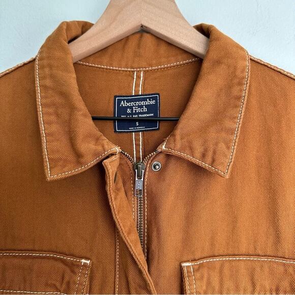 Abercrombie & Fitch Caramel Brown Utility Jumpsuit Long Sleeve Pant Romper - Picture 8 of 9